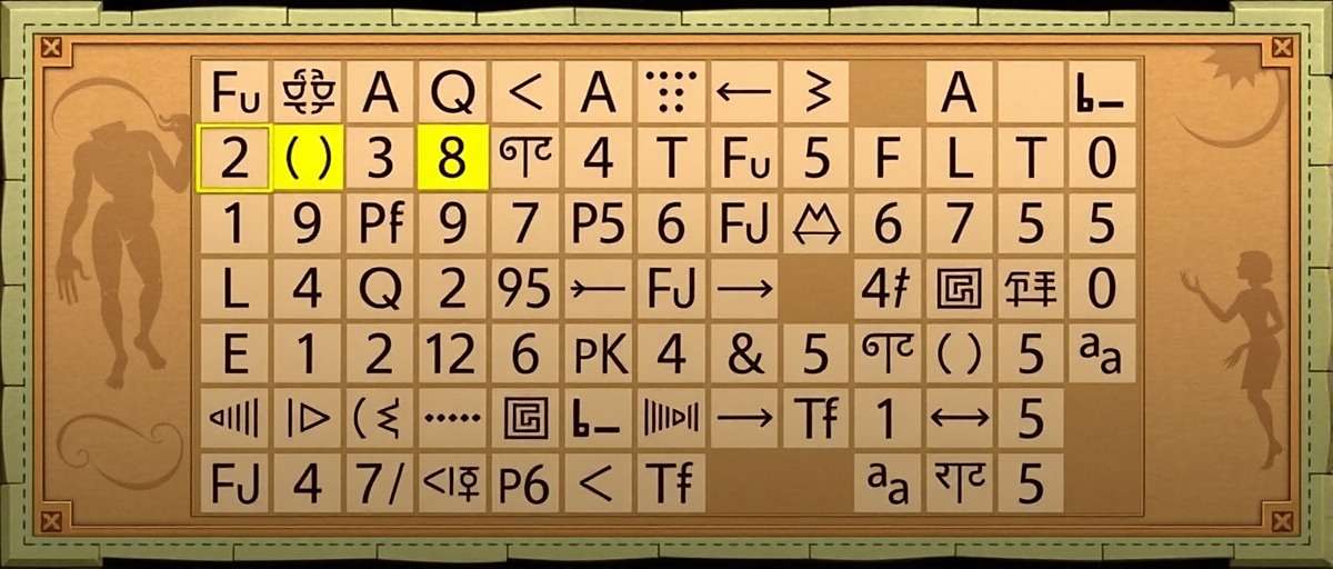 Fennel Rune Mysteries puzzle interface showing runic symbols from Indian scripts arranged in a grid with matching elements highlighted
