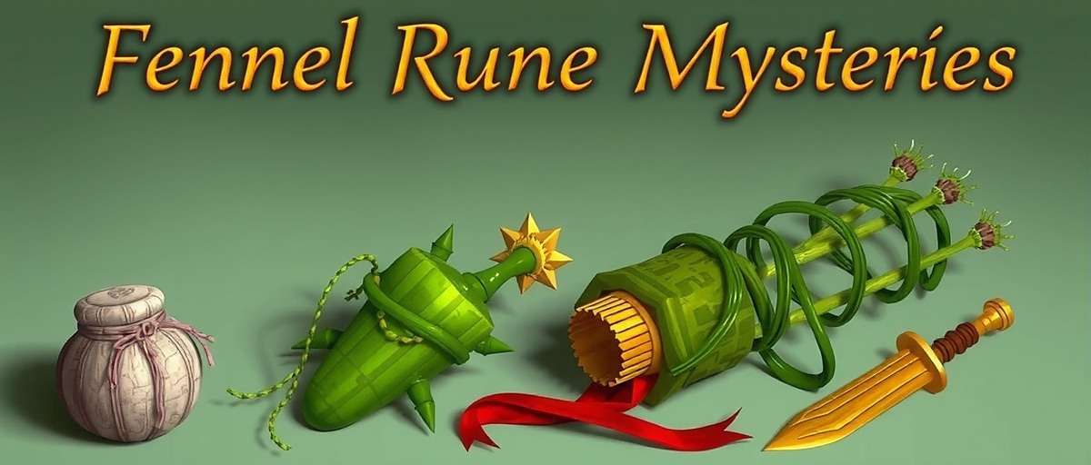 Fennel Rune Mysteries game cover showing ancient Indian runes and fennel plants with traditional artifacts